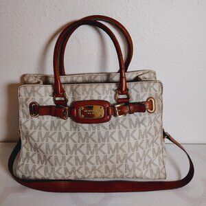 MICHAEL KORS HAMILTON BEIGE AND BROWN SIGNATURE LEATHER HANDBAG TOTE
